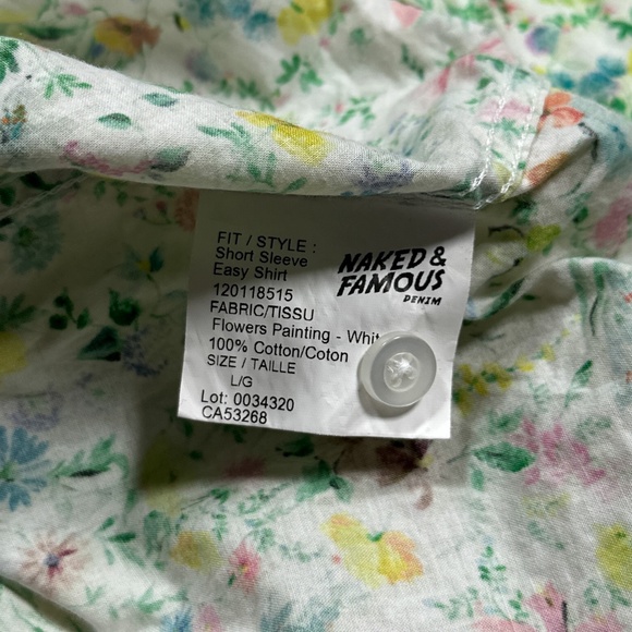 Naked & Famous Denim Lightweight S/S Easy Shirt Button Floral Mens Large - Picture 9 of 9